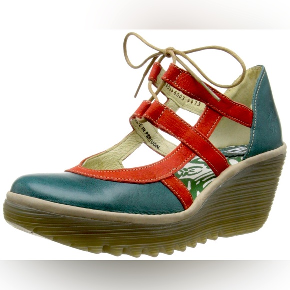 Fly London Shoes - Fly London Yett wedge pump, green red new in box
